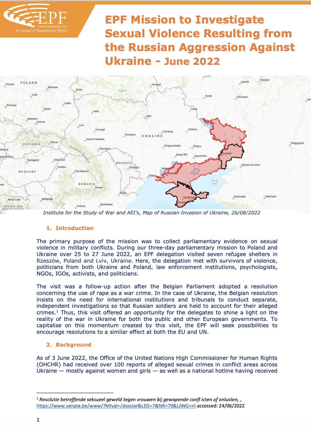 EPF Mission to Investigate Sexual Violence Resulting from the Russian Aggression Against Ukraine - June 2022