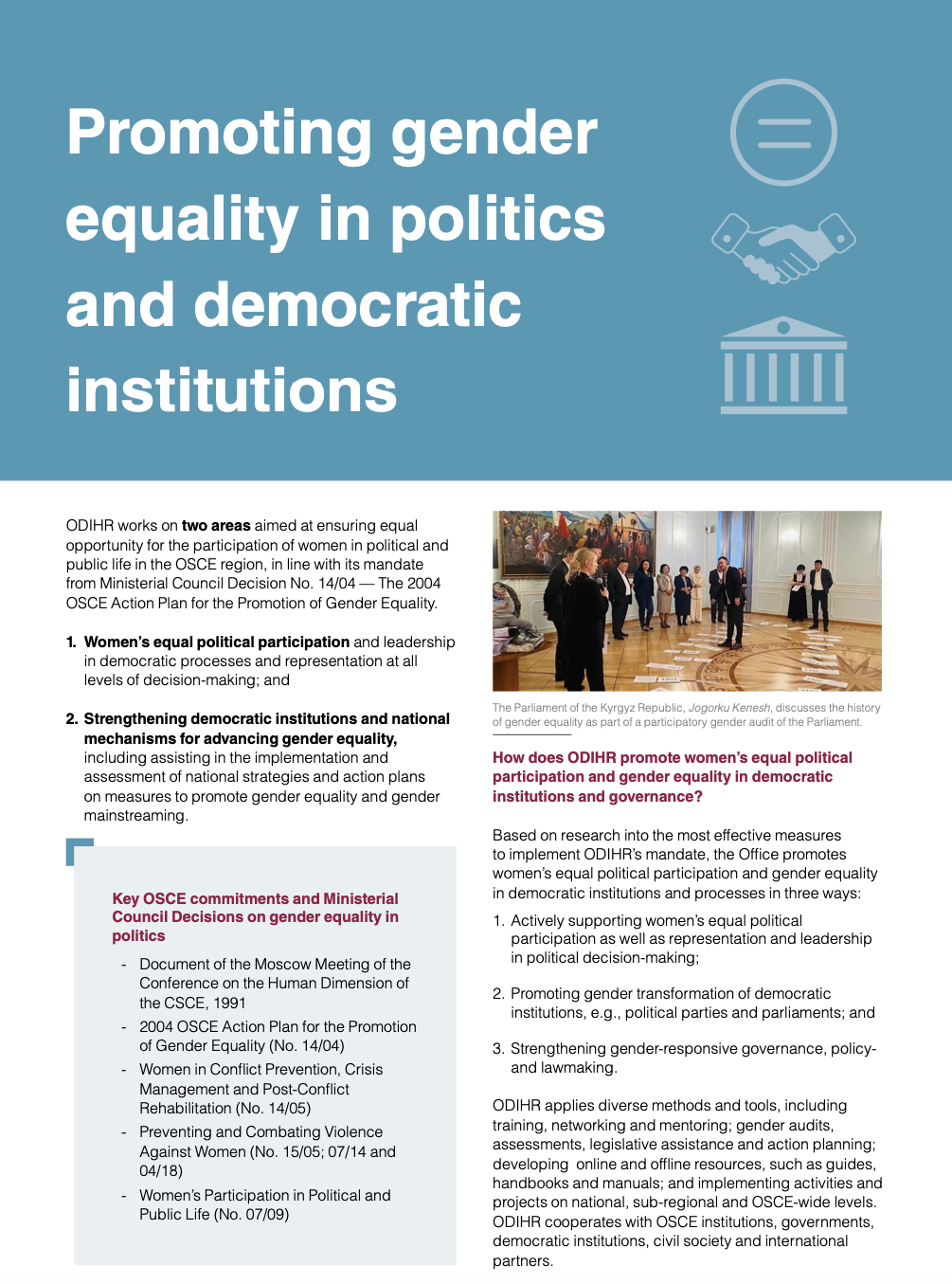 Promoting gender equality in politics and democratic institutions
