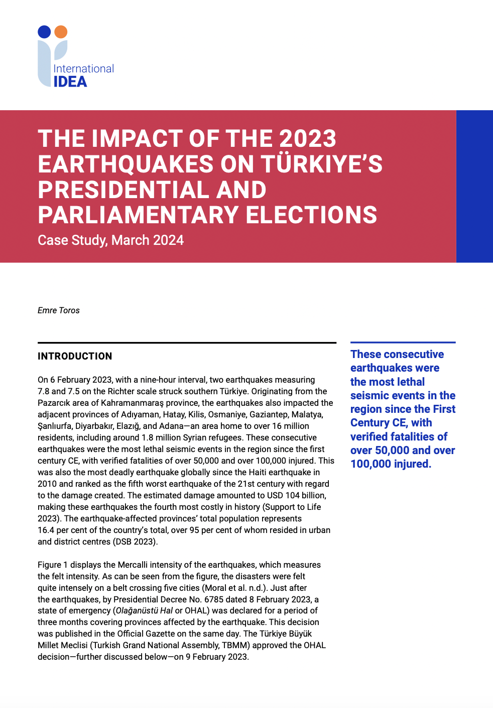 The Impact of the 2023 Earthquakes on Türkiye's Presidential and Parliamentary Elections