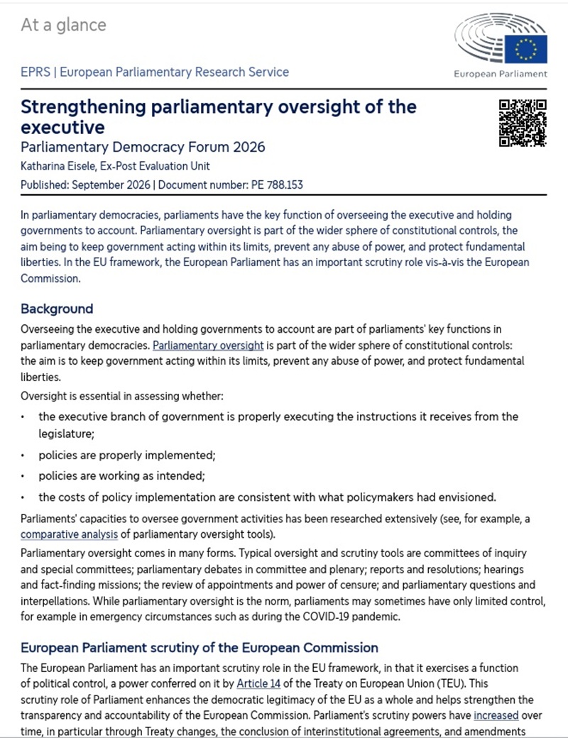 At a Glance: Strengthening parliamentary oversight of the executive