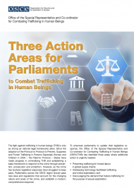 This handout identifies three areas where parliaments can take decisive action to improve their legislative response to trafficking in human beings. Building upon the work of the Office of the Special Representative and Co-ordinator for Combating Trafficking in Human Beings in the areas of combating forced labour within supply chains, the demand fostering trafficking for sexual exploitation and technology-facilitated trafficking, this short brief outlines the need for a modern, comprehensive response to eac