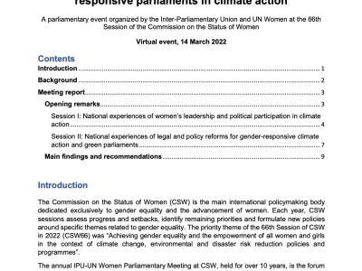 The role of women’s leadership and gender- responsive parliaments in climate action